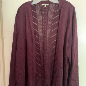 Maurices Maroon Pointelle Cardigan